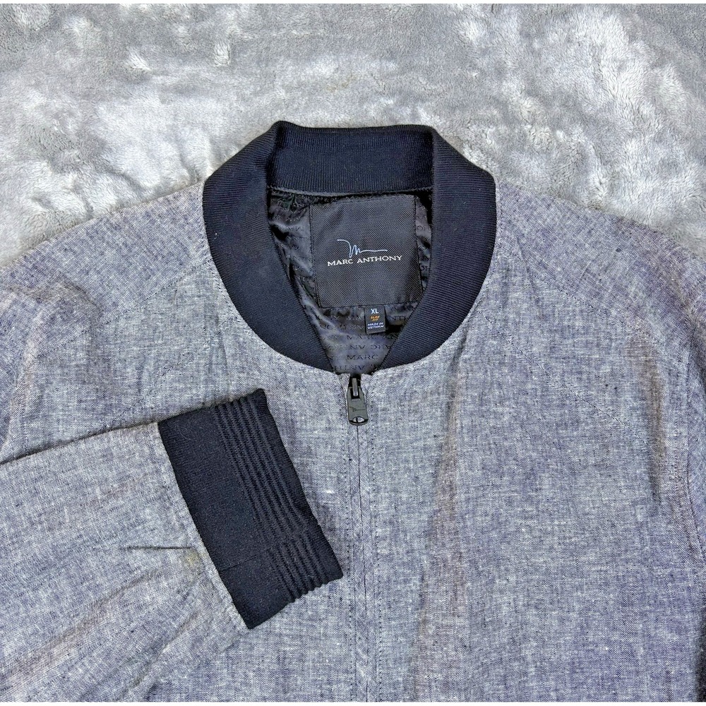 Marc Anthony Mens Bomber Jacket Gray Linen‎ Blend Slim Fit XL Minimalist Casual
